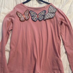 Mini Boden Pink Long Sleeve Top with Butterfly Accents